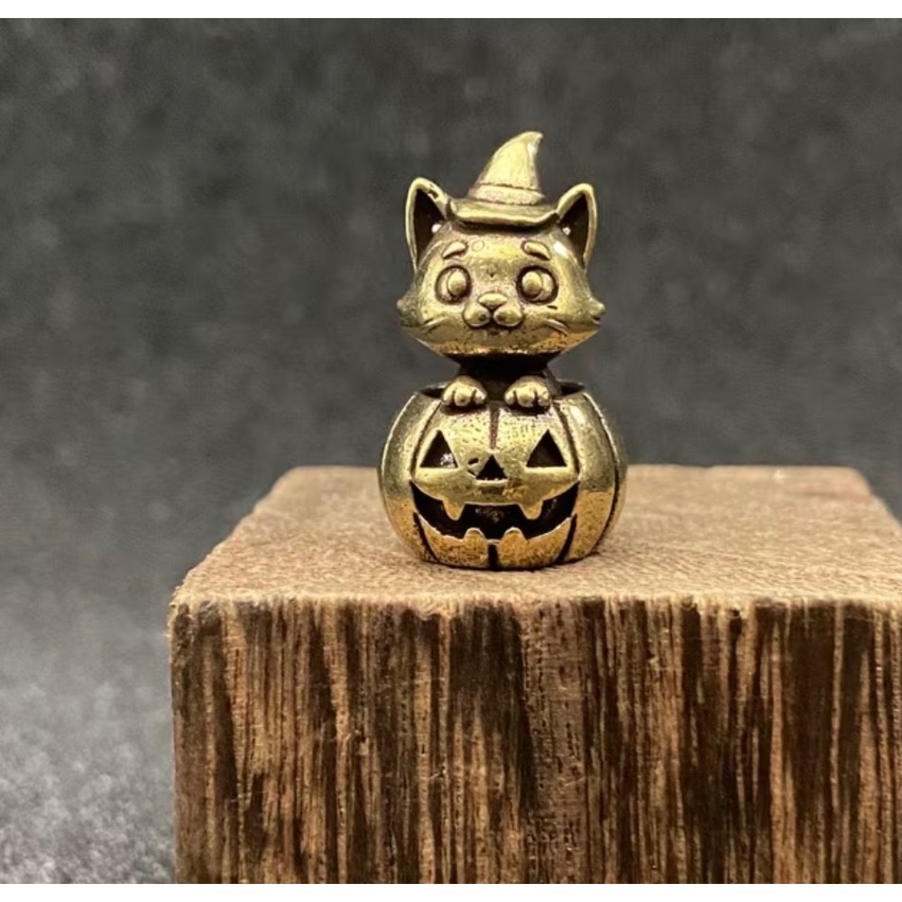 Miniature Brass Cat Figurine Gold Halloween Witch Pumpkin Decor New